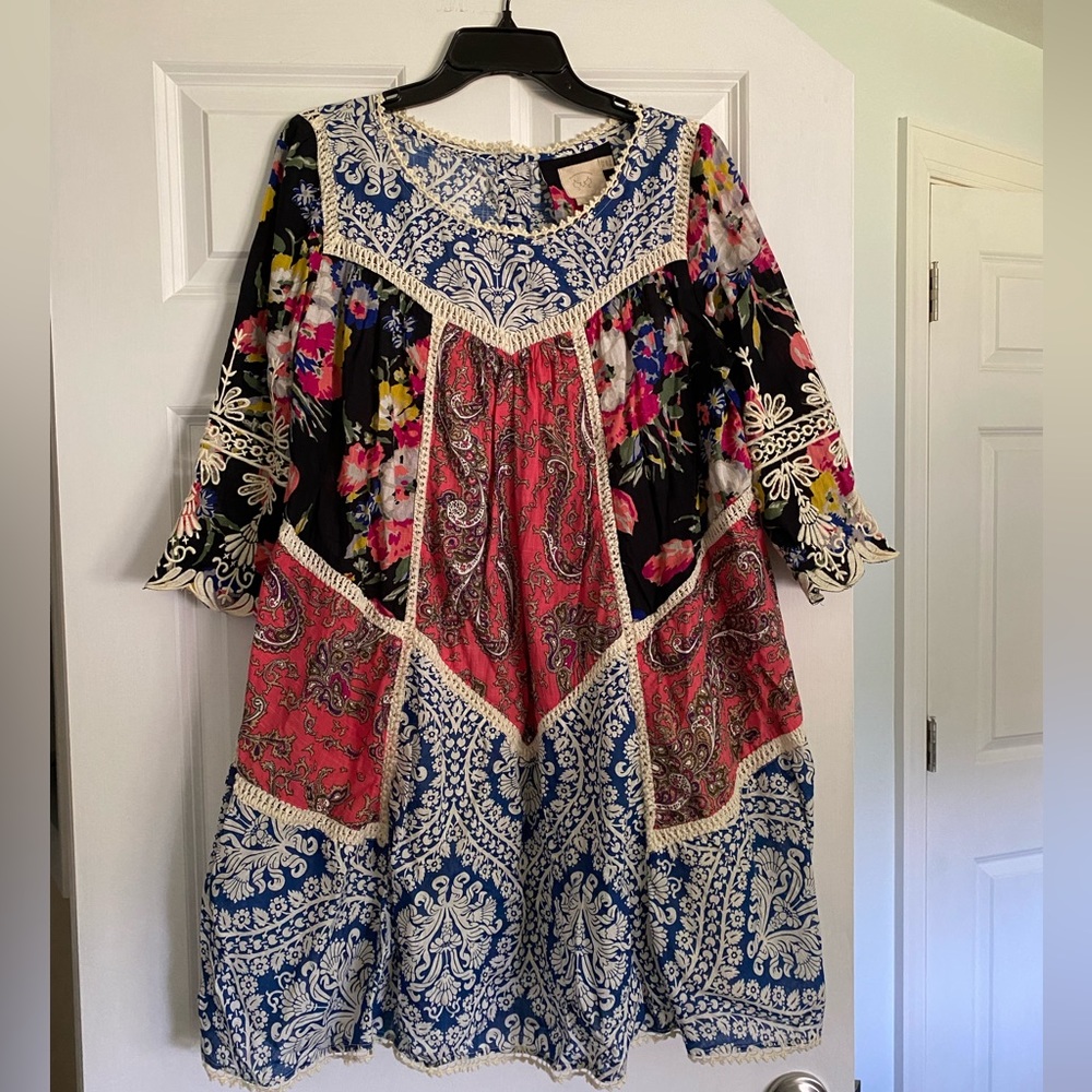 Anthropologie Vanessa Virginia Inez patchwork boho A line minidress Sz 10